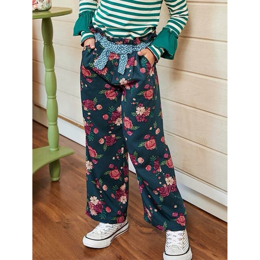 Matilda Jane Size 8 Happy Harvest Navy and Floral Pants Viscose Fall Fashion